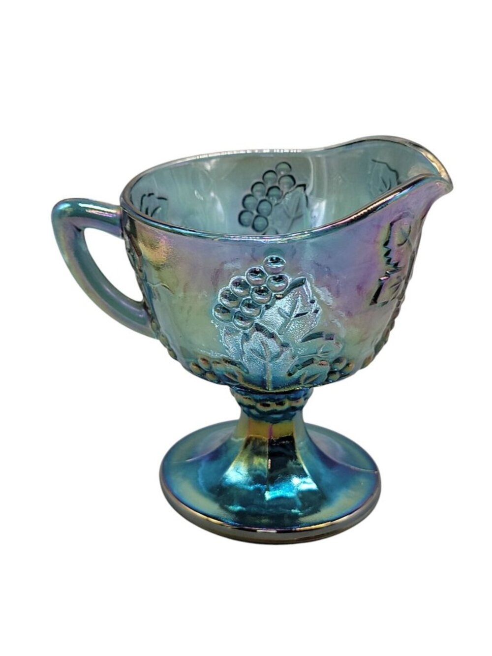 Vtg Colony Indiana Glass Blue Carnival Glass Harvest Grape Footed Creamer 1970s - Picture 1 of 7
